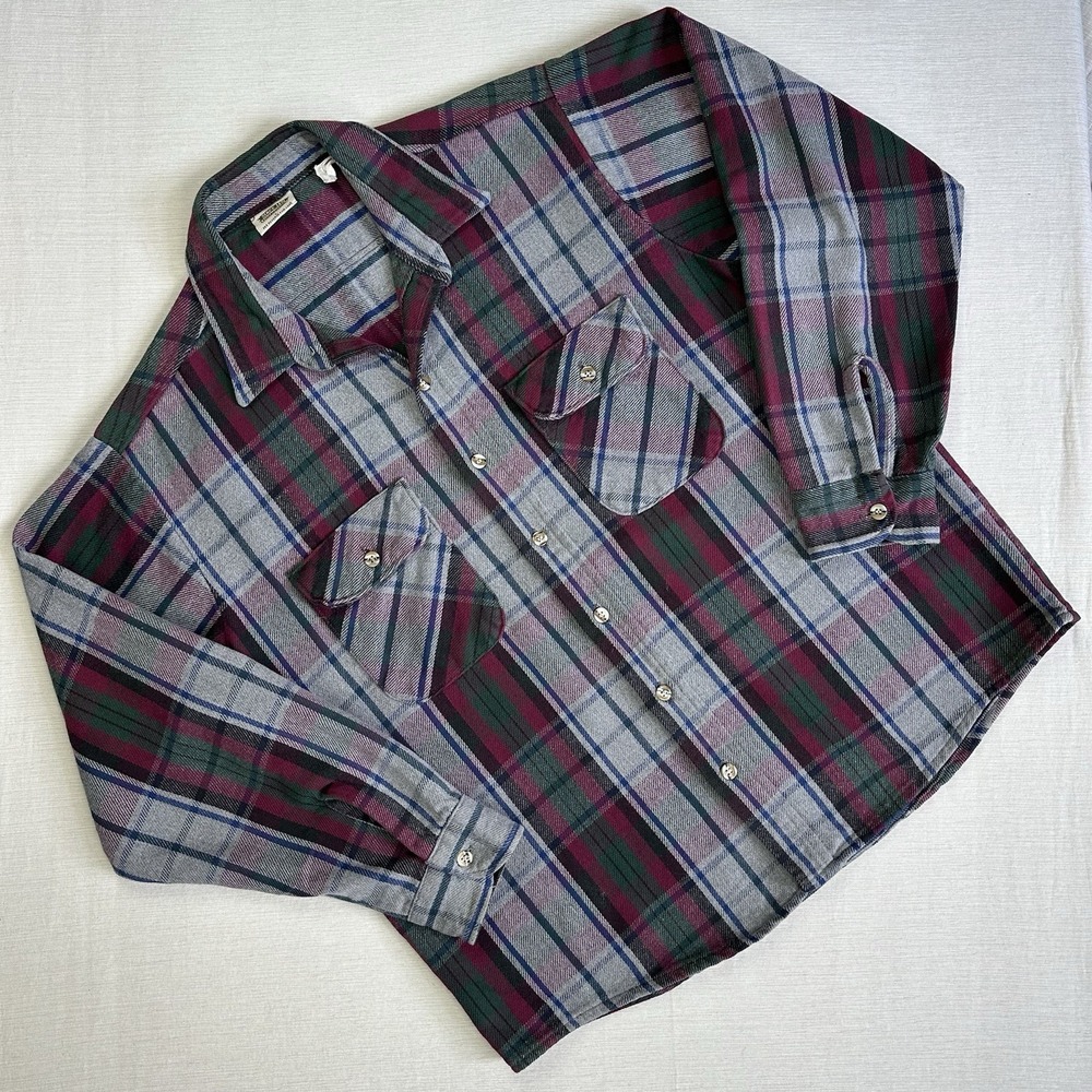 Vtg 80s/90s Five Brother Flannel Plaid Shirt Button Heavyweight Gorp Men L Multi